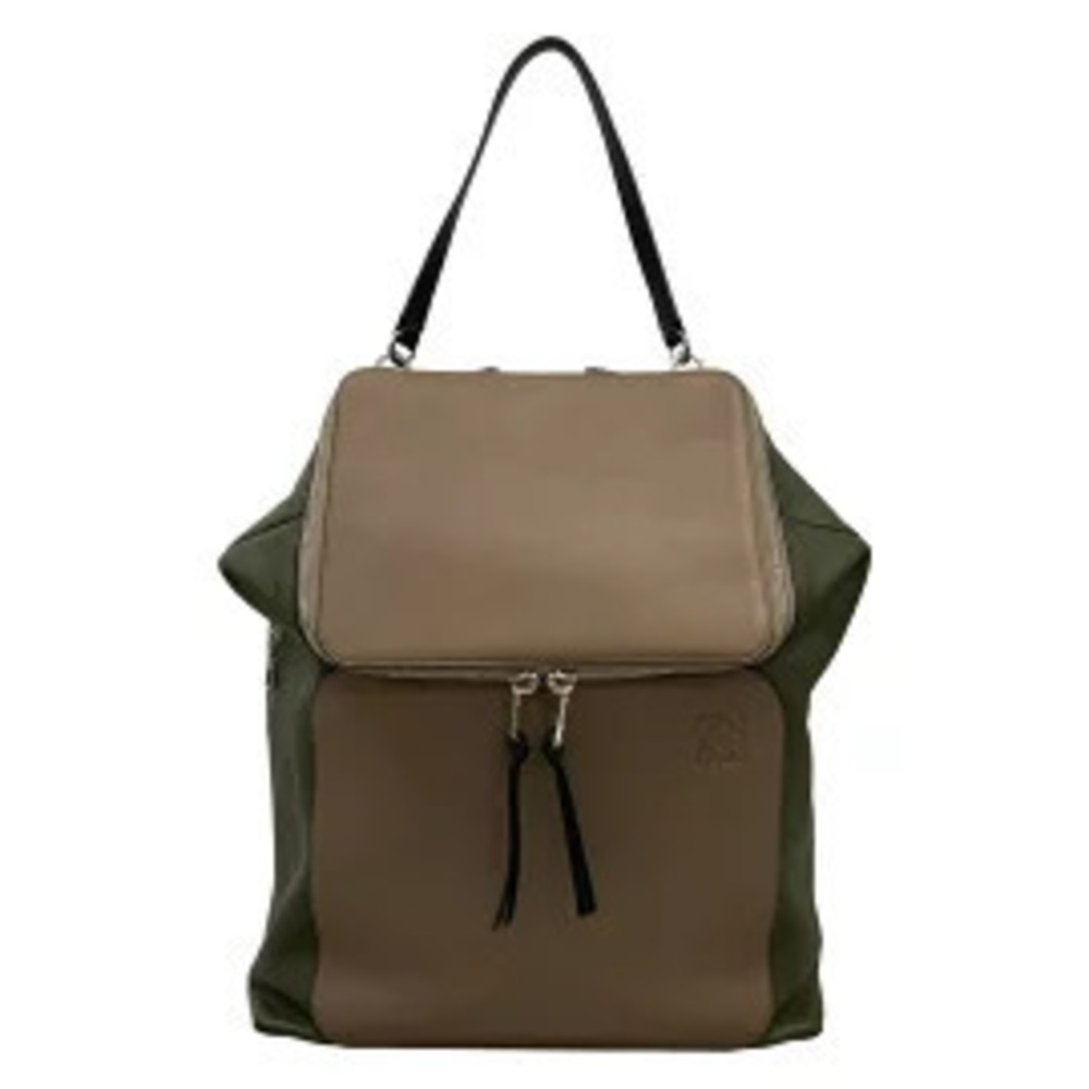 Loewe Goya Backpack Rucksack Khaki Green x Gray Beige Cream Black Leather